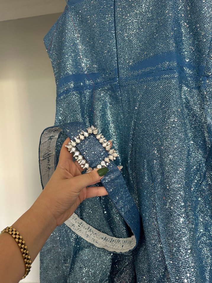 Parlak Mavi Simli Midi Mezuniyet Elbisesi - Görsel 5