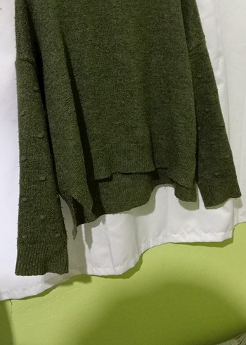 Kadın Yeşil Örgü Yün Kazak - Görsel 8