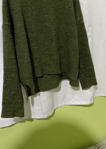 Kadın Yeşil Örgü Yün Kazak - Görsel 4