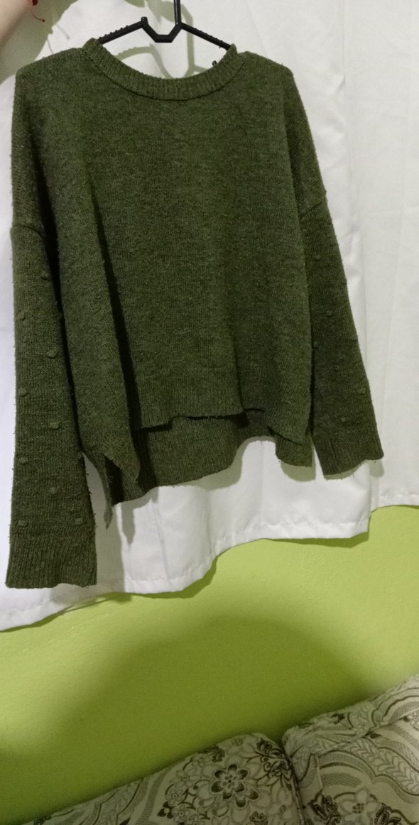 Kadın Yeşil Örgü Yün Kazak - Görsel 2