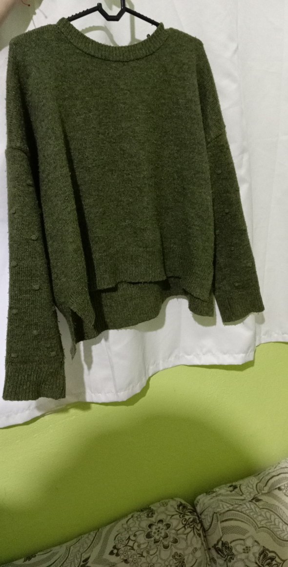 Kadın Yeşil Örgü Yün Kazak - Görsel 4