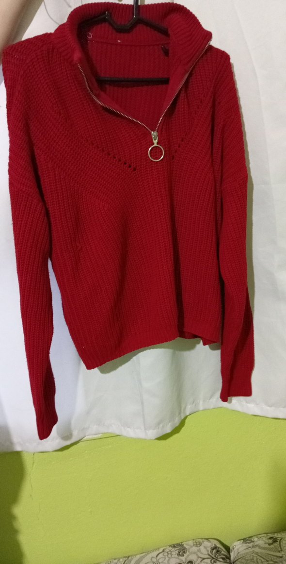 Kırmızı Kadın Triko Kazak Fermuarlı - Görsel 5
