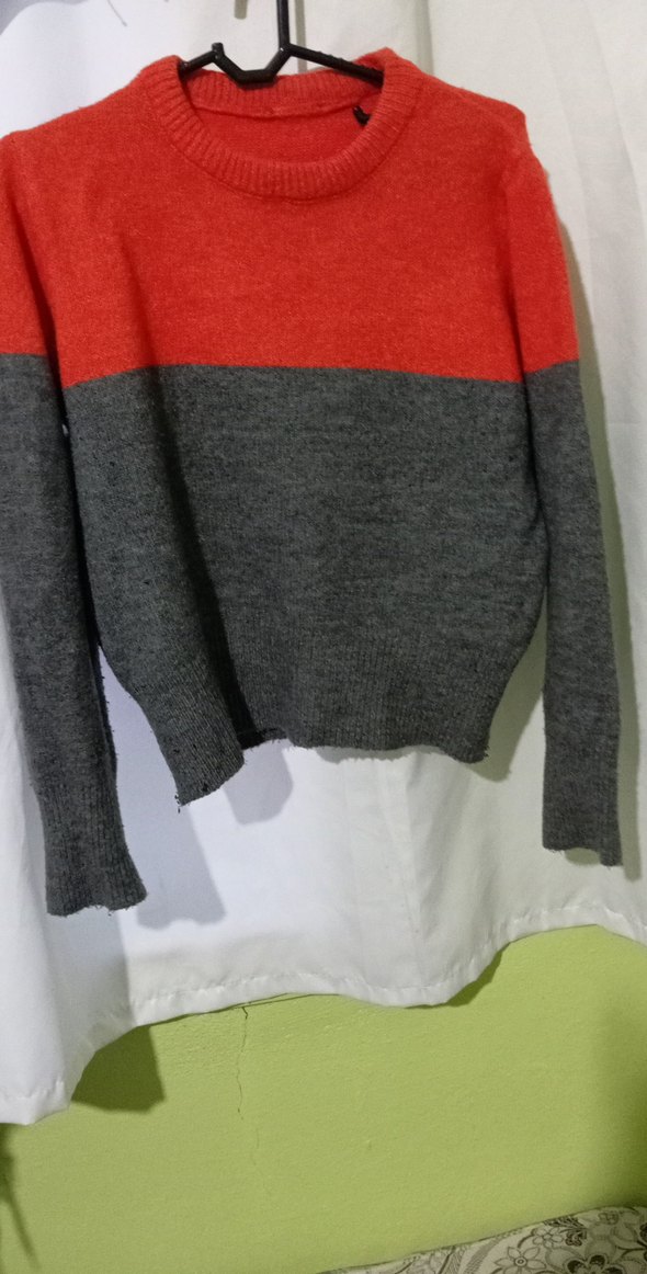 Gri ve turuncu renkli kadın yün kazak - Görsel 5