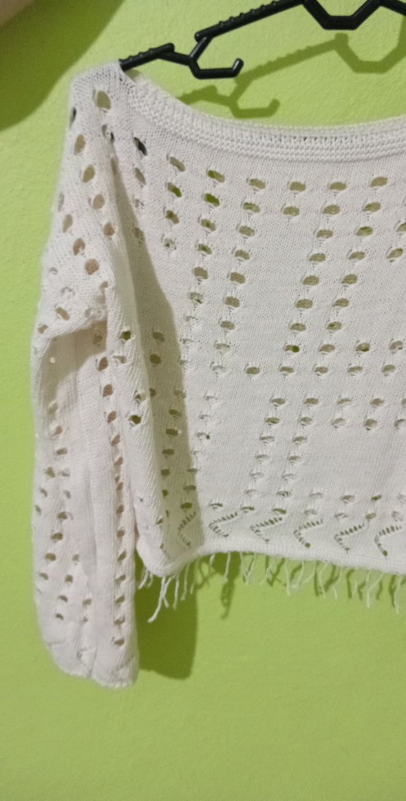 Beyaz Bohem Örgü Kadın Kazak - Görsel 4