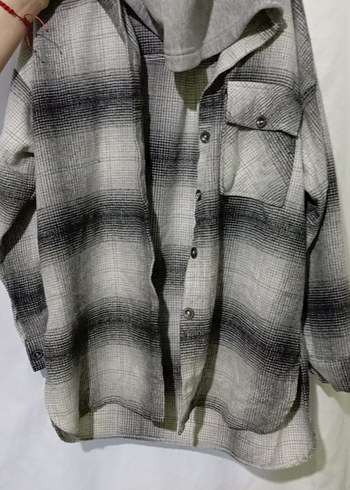 Düğmeli Gri Kadın salaş  oduncu Gömleği - Görsel 4