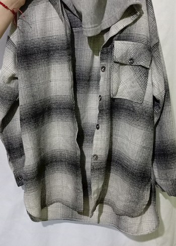 Düğmeli Gri Kadın salaş  oduncu Gömleği - Görsel 3