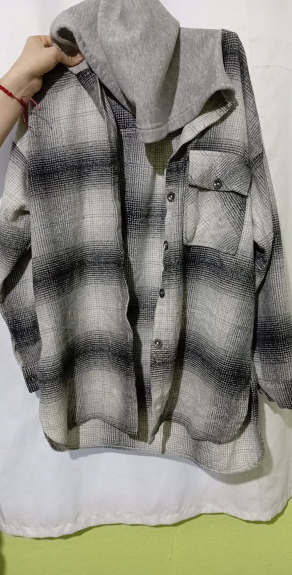 Düğmeli Gri Kadın salaş  oduncu Gömleği - Görsel 3