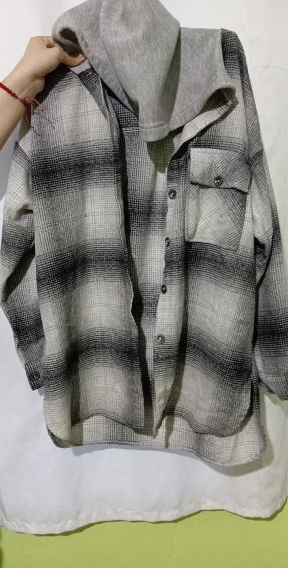 Düğmeli Gri Kadın salaş  oduncu Gömleği - Görsel 2