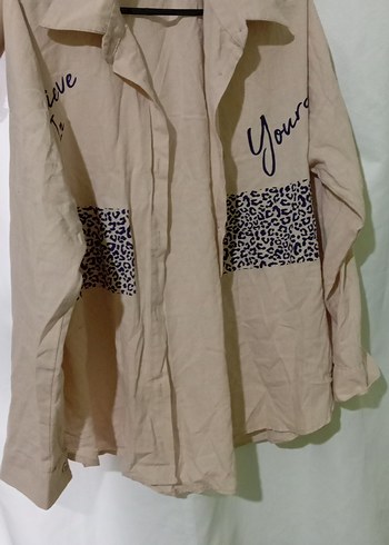 Bej Desenli Kadın Keten Gömlek - Görsel 4