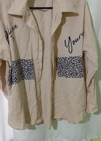 Bej Desenli Kadın Keten Gömlek - Görsel 2