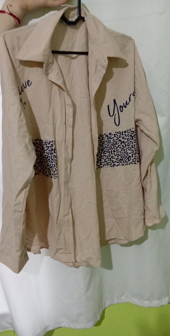 Bej Desenli Kadın Keten Gömlek - Görsel 5