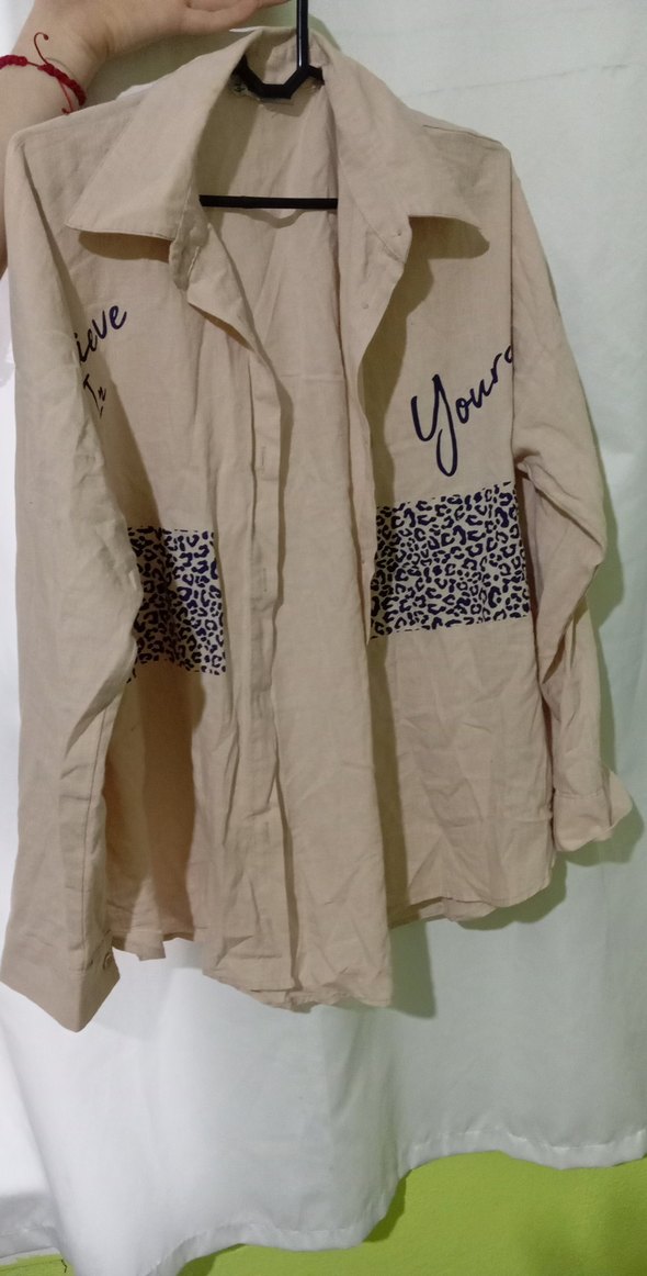 Bej Desenli Kadın Keten Gömlek - Görsel 4