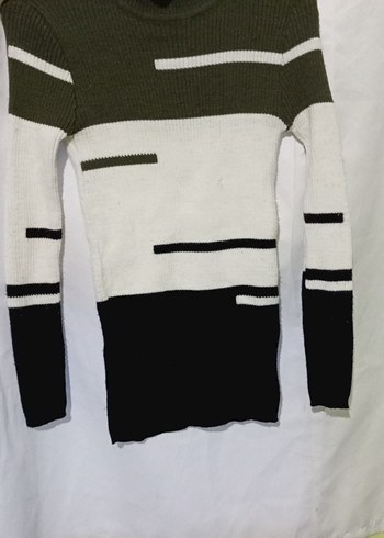 Uzun Kollu Boğazlı Renkli Triko Kadın Kazak - Görsel 2