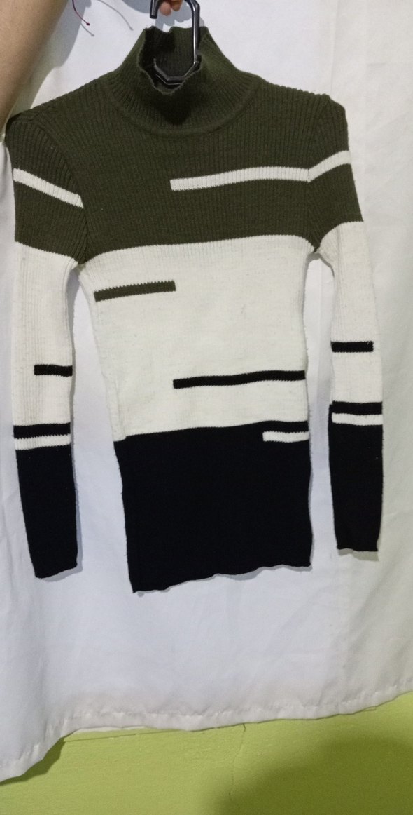 Uzun Kollu Boğazlı Renkli Triko Kadın Kazak - Görsel 3