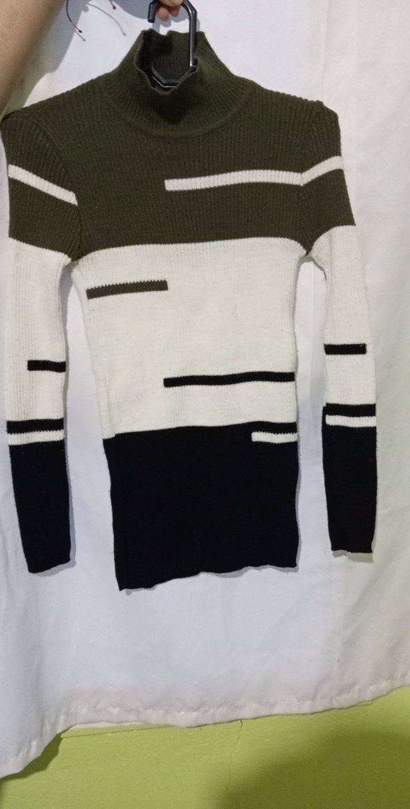 Uzun Kollu Boğazlı Renkli Triko Kadın Kazak - Görsel 2