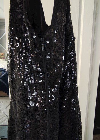 Siyah Payetli Abiye Elbise Koton - Görsel 10