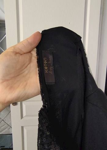 Siyah Payetli Abiye Elbise Koton - Görsel 9