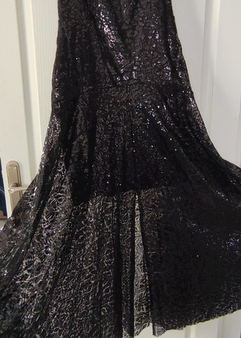 Siyah Payetli Abiye Elbise Koton - Görsel 3