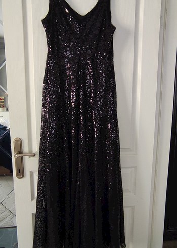 Siyah Payetli Abiye Elbise Koton - Görsel 8