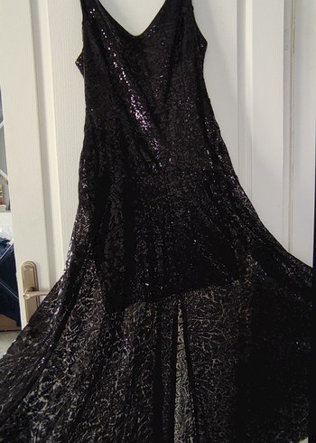 Siyah Payetli Abiye Elbise Koton - Görsel 2