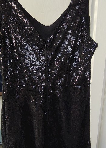 Siyah Payetli Abiye Elbise Koton - Görsel 7