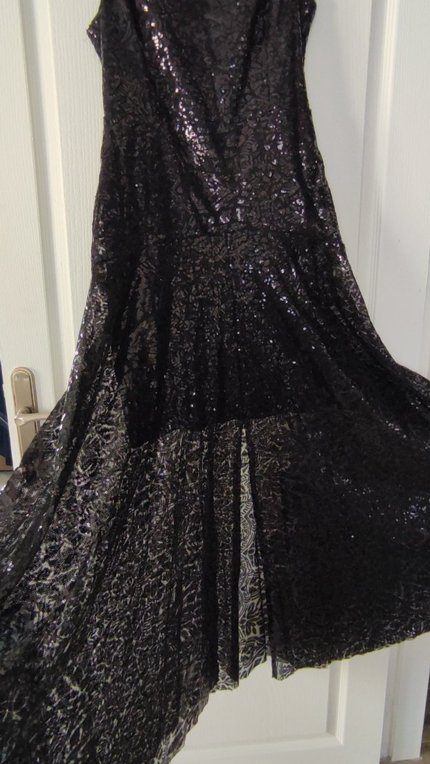 Siyah Payetli Abiye Elbise Koton - Görsel 3