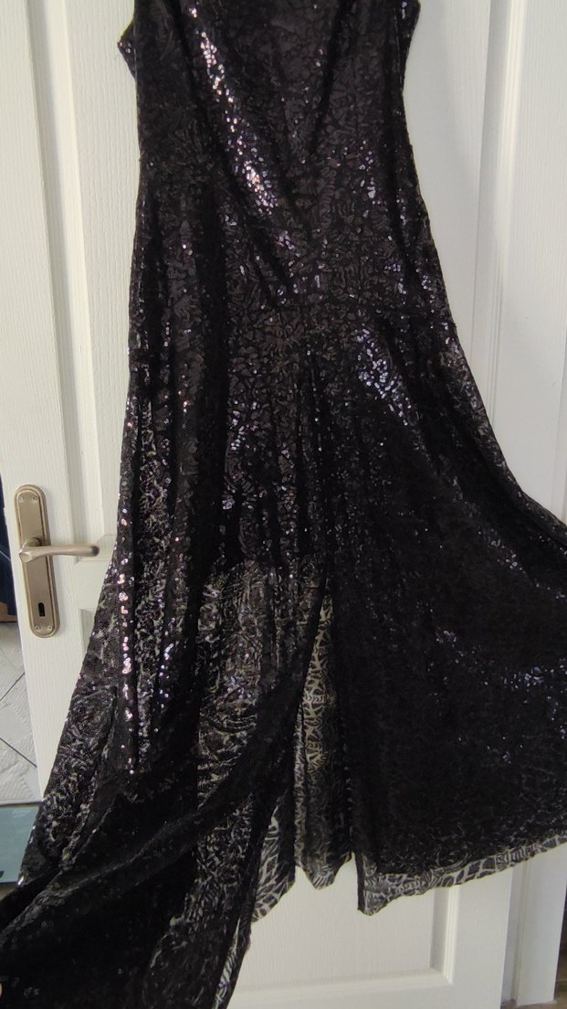 Siyah Payetli Abiye Elbise Koton - Görsel 4