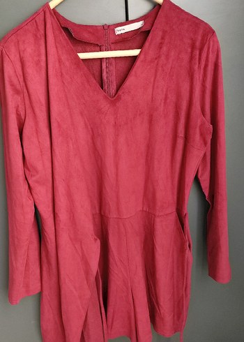 Süet Görünümlü Bağlamalı Şort Tulum M - Görsel 5