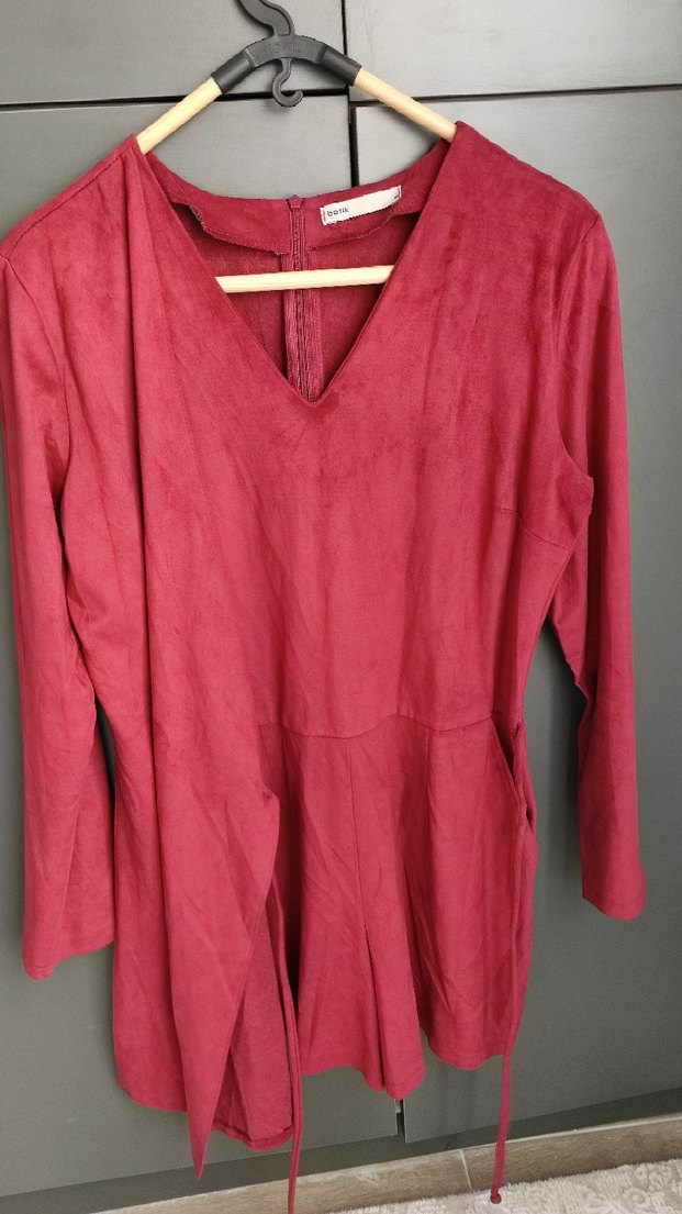 Süet Görünümlü Bağlamalı Şort Tulum M - Görsel 5