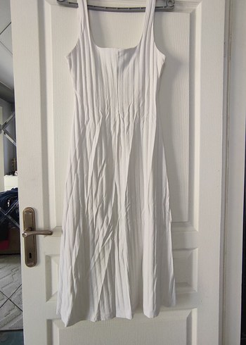 Zara Beyaz Elbise S Beden Kare Yaka - Görsel 6
