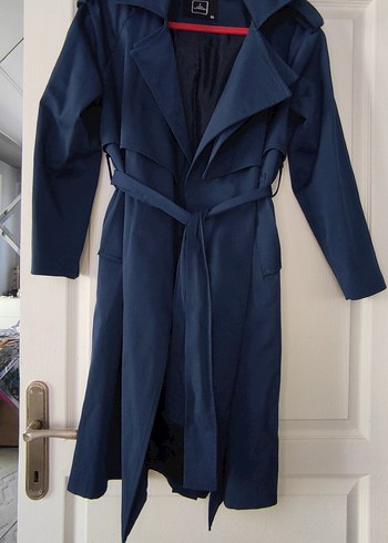 Y London Lacivert Uzun Trençkot Drapeli Yaka - Görsel 2