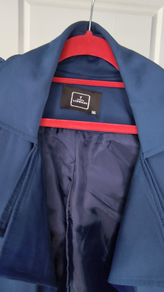 Y London Lacivert Uzun Trençkot Drapeli Yaka - Görsel 3