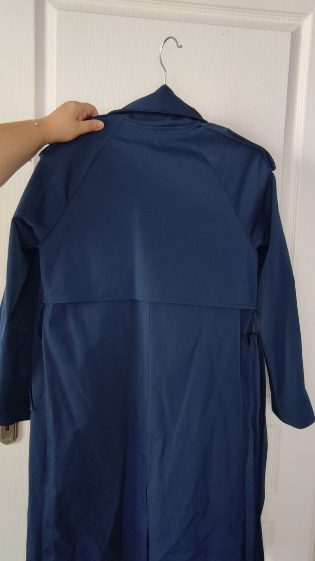 Y London Lacivert Uzun Trençkot Drapeli Yaka - Görsel 5