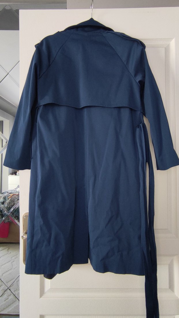 Y London Lacivert Uzun Trençkot Drapeli Yaka - Görsel 4