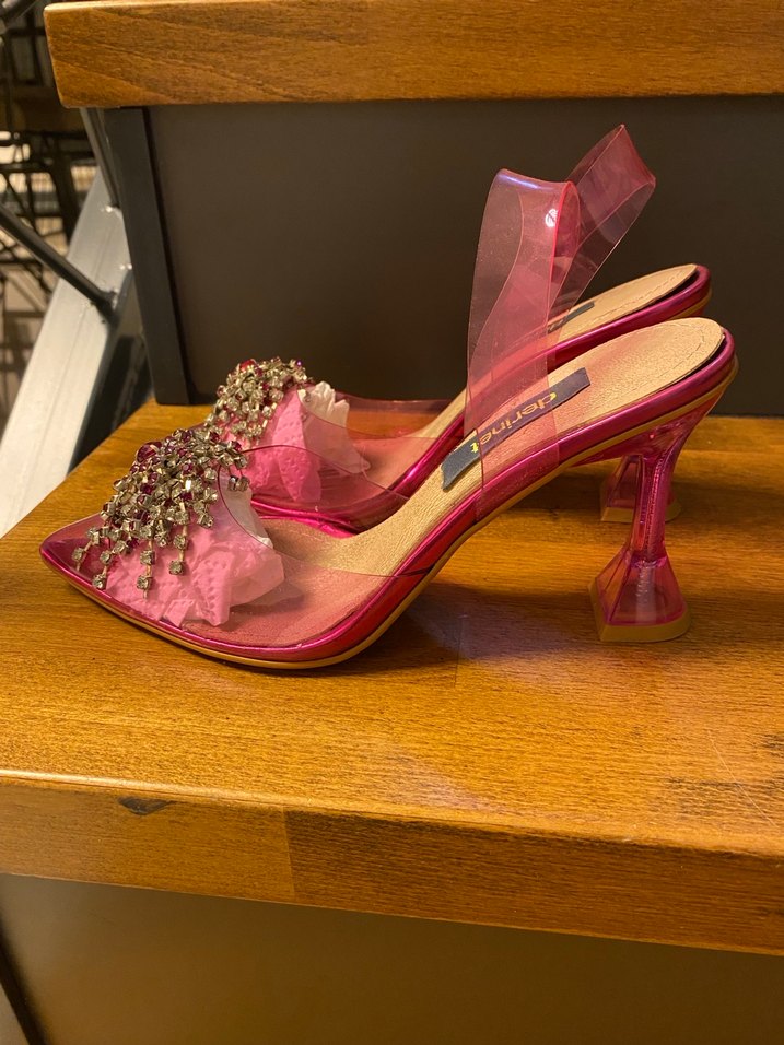 Pembe Parlak Tokalı Yüksek Topuklu Kadın Ayakkabı - Görsel 2
