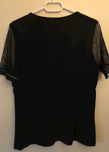 Siyah V Yaka Mini Bluz, Dantel Detaylı - Görsel 2