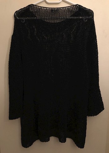 Siyah Gevşek Kesim Triko Midi Kazak - Görsel 2