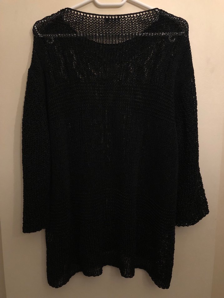 Siyah Gevşek Kesim Triko Midi Kazak - Görsel 2