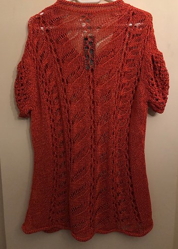 Kırmızı Bohem Örgü Kadın Kısa Kollu Kazak - Görsel 2