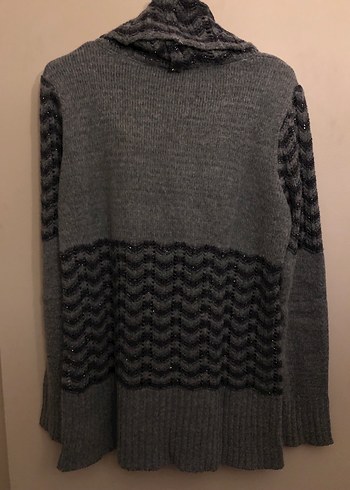 Gri Örgü Kadın Triko Yaka Detaylı Kazak - Görsel 2