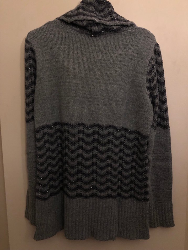 Gri Örgü Kadın Triko Yaka Detaylı Kazak - Görsel 2