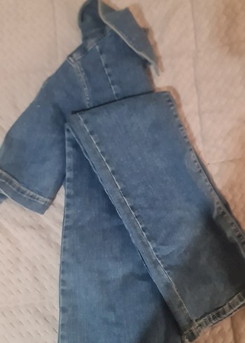 Kadın Mavi Denim Kısa Kollu Tulum - Görsel 3
