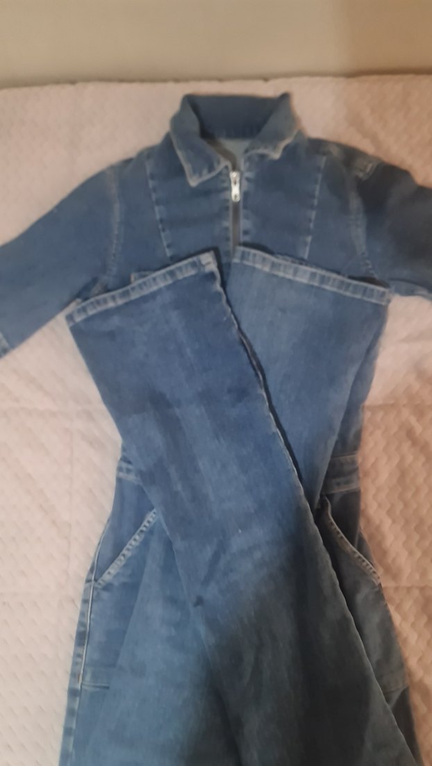 Kadın Mavi Denim Kısa Kollu Tulum - Görsel 2