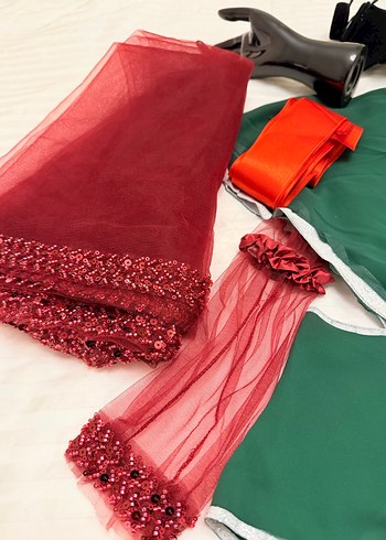 Bordo Nakışlı Mini Parti Elbisesi - Görsel 4