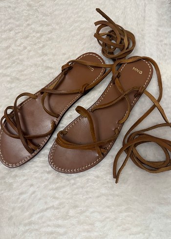 Bohem kahve rengi Deri Kadın Sandalet - Görsel 2