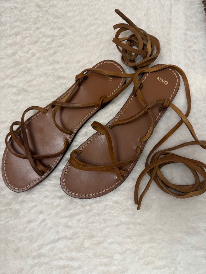 Bohem kahve rengi Deri Kadın Sandalet - Görsel 2