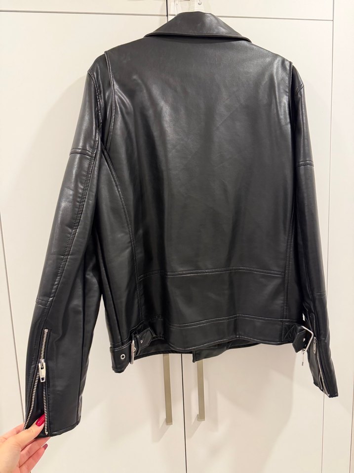 Siyah Deri Biker Ceket - Görsel 4