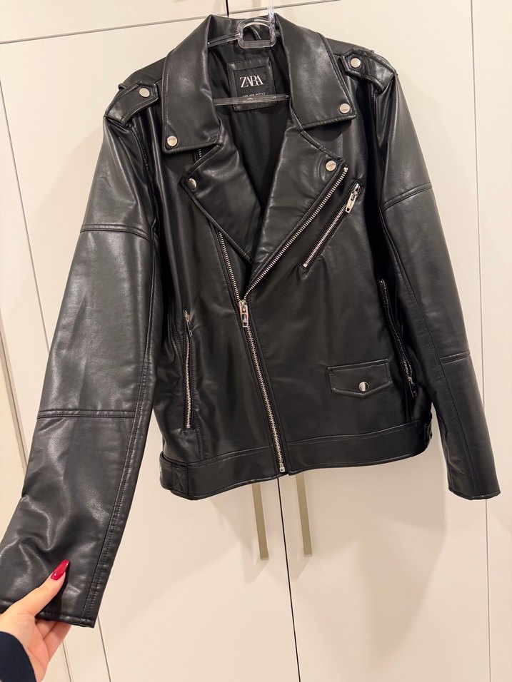 Siyah Deri Biker Ceket - Görsel 3