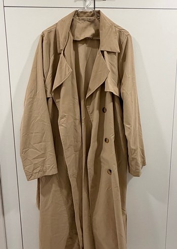 Bej Kadın Uzun Keten Trençkot - Görsel 3