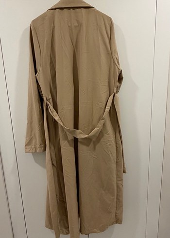 Bej Kadın Uzun Keten Trençkot - Görsel 4